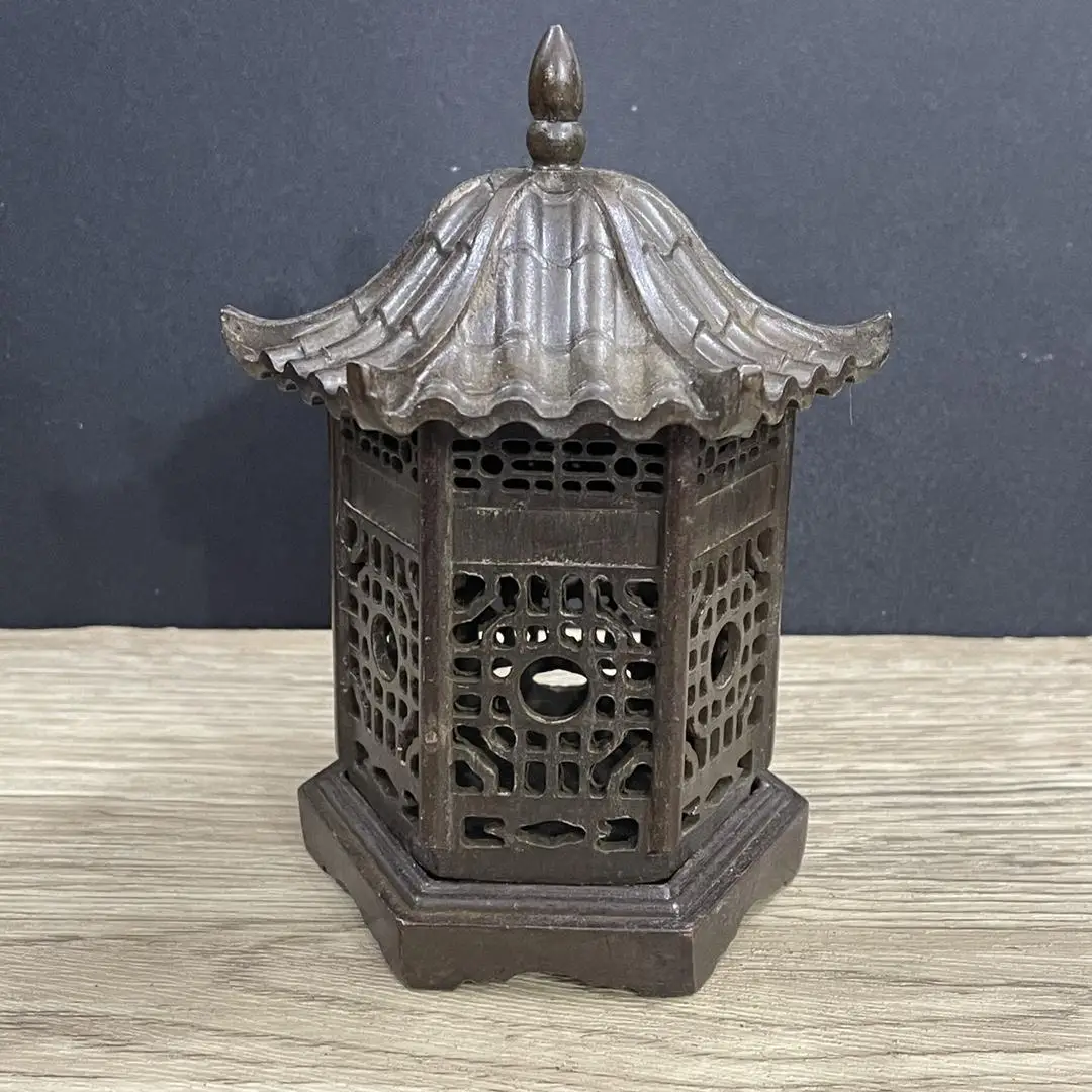 Retro Old Collection Pure Copper Hexagonal Pavilion Sandalwood Incense Burner for Tea Table Office Decor Antique Item