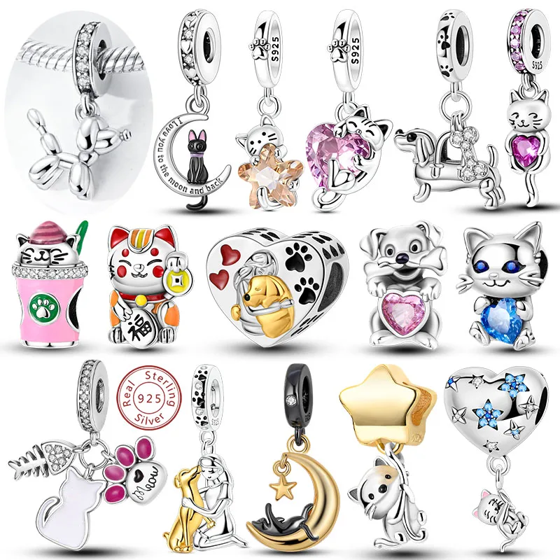 

Подвески-бусины, оригинальные стерлингового серебра 925 пробы, кошка, собака, домашнее животное, подвеска-подвеска, подходит для браслета, сделай сам, для женщин и мужчин, изготовление ювелирных изделий своими руками