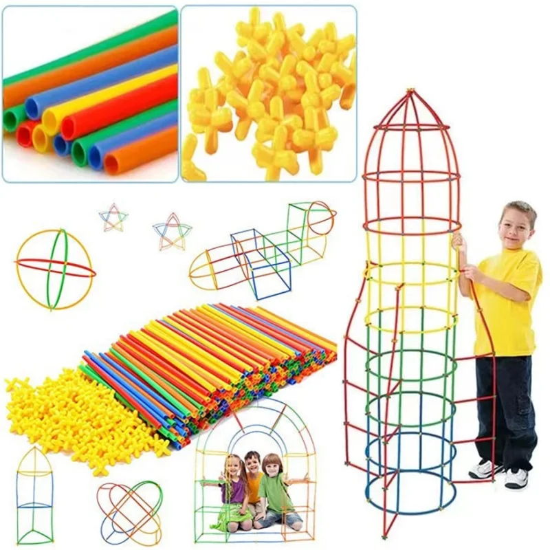 

100pcs Colorful Straw Building Blocks Toy Straw Building Blocks Toy Connector Set Colorful Sports Skills Children's Education