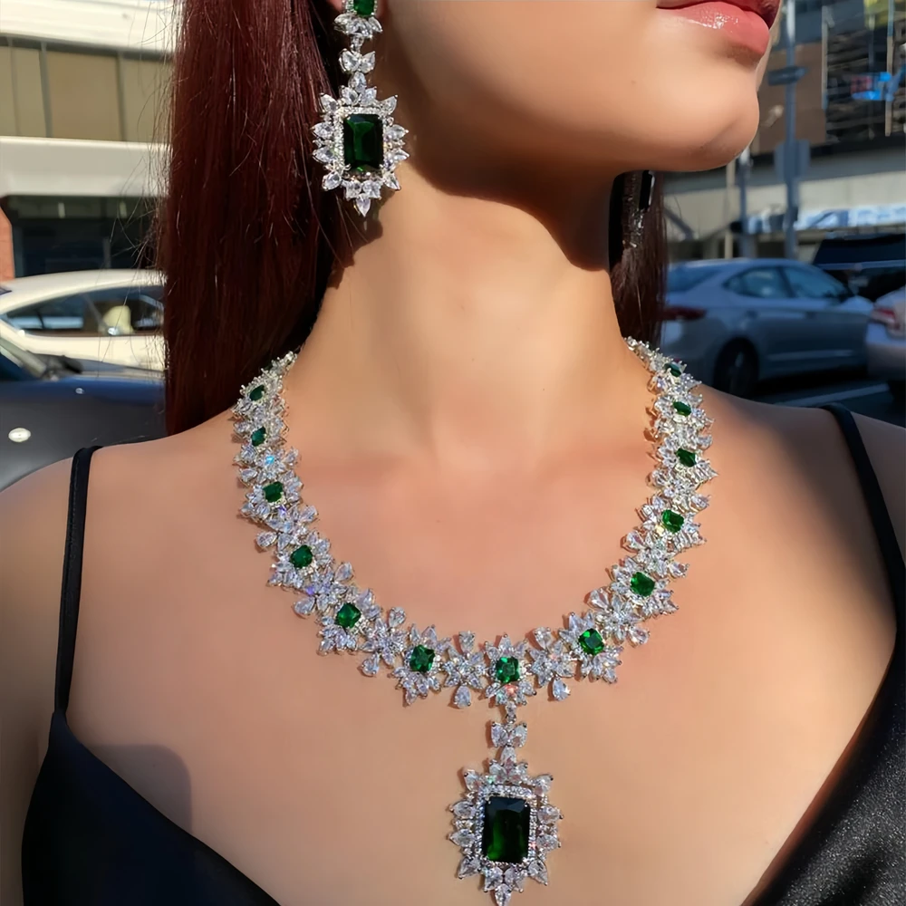 

Luxury Boho Design Bridal Jewelry Set Zircon High Quality for Wedding Charm Lady Dubai Necklace Earrings Set Adjustable Banquet