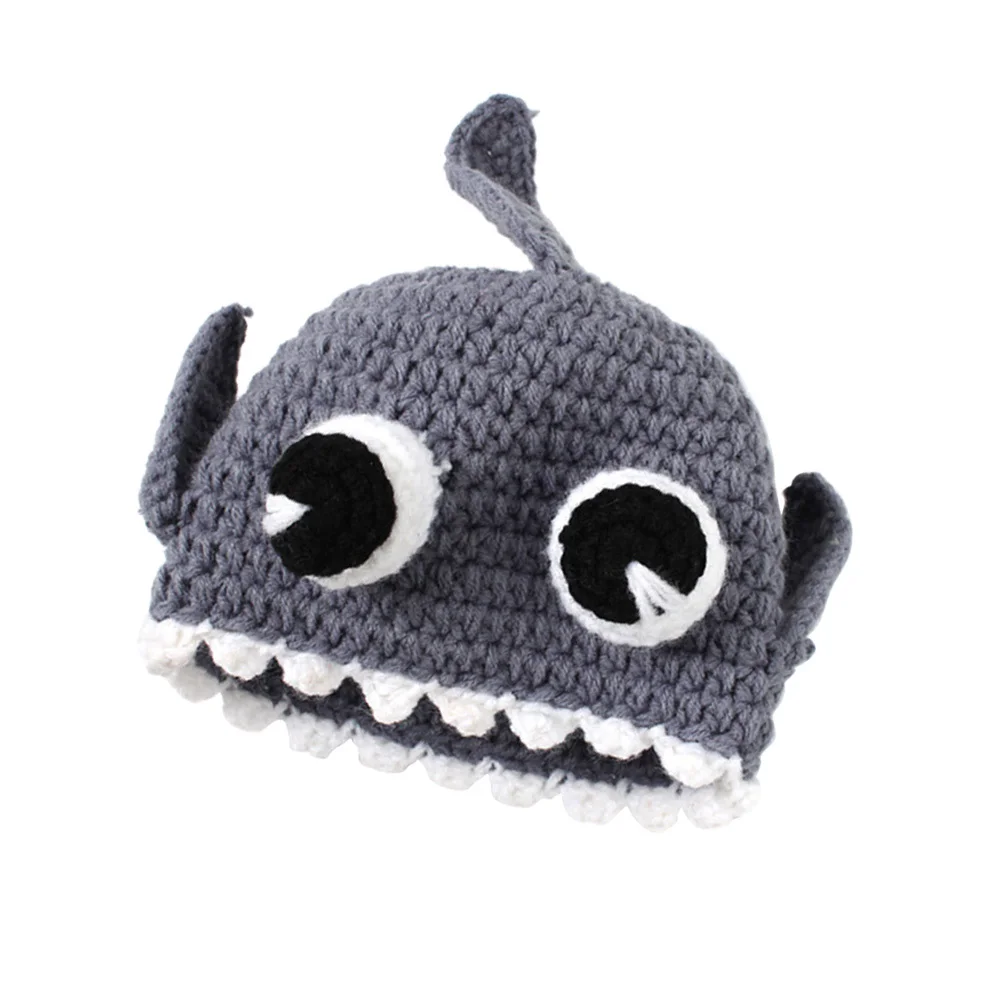 

1Pcs Grey Baby Knit Hat Winter Warm Shark Cartoon Hooded Design Stretchy Kids Beanie Autumn Outdoor Gift Hat Beanie Hats