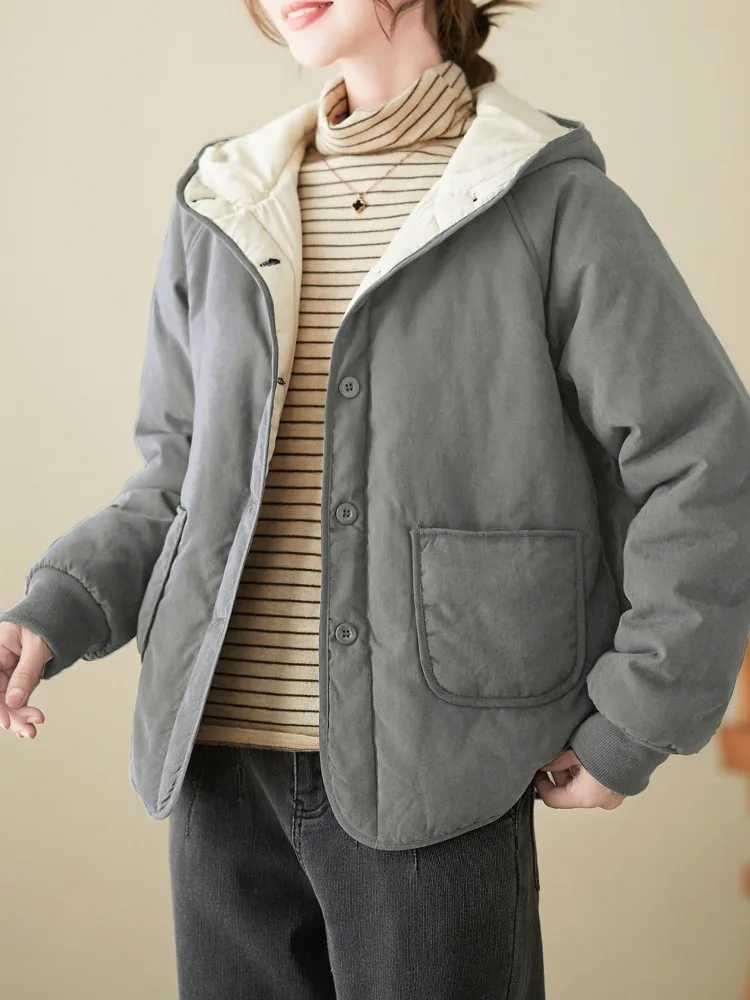 

Теплая хлопковая одежда с капюшоном Thiened, верхняя одежда для женщин, зимняя повседневная простая хлопковая одежда большого размера, маленькое хлопковое пальто