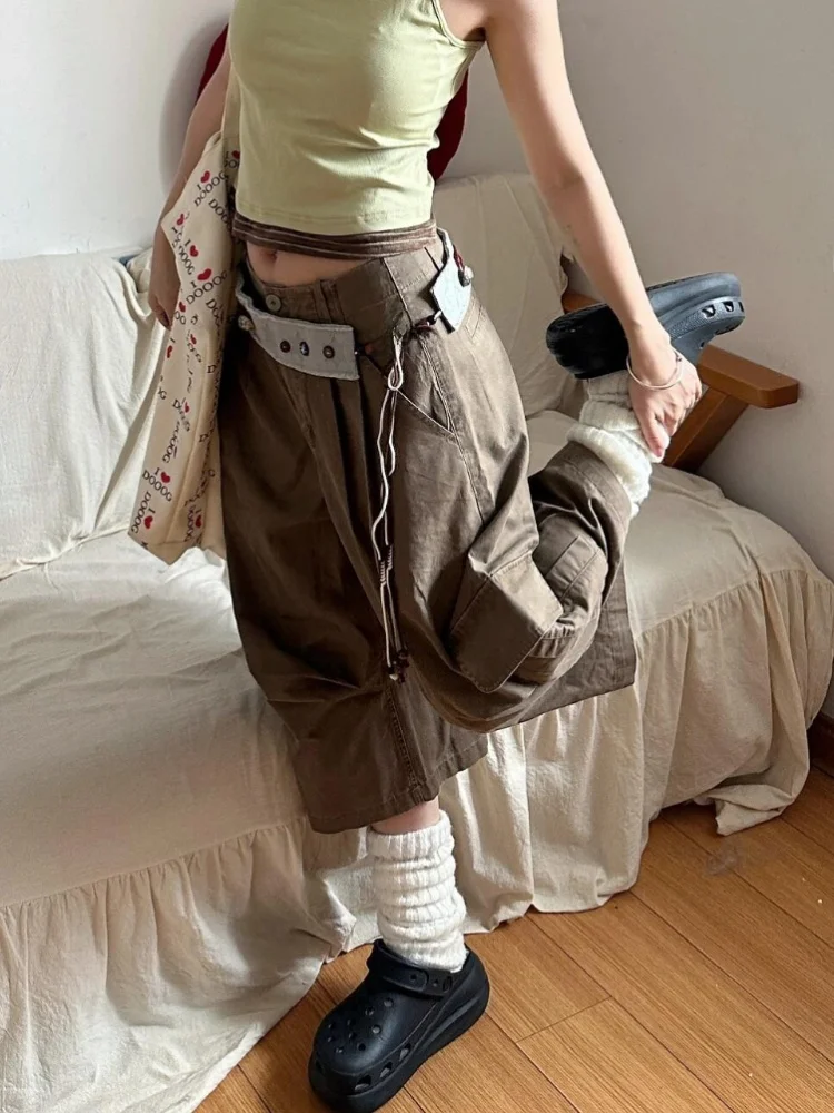 

Plus Size Loose Women's 7/8 Length Denim Jeans High Waist Trousers with kets Waed Folded American Retro Workwear Summer New Sle