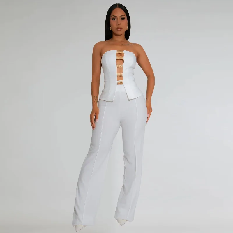 

KEXU Fashion OL Women's Set Strapless Tops and Wide Leg Pants 2025 Active Street Party Two 2 Piece Sets Outfits Tracksuit