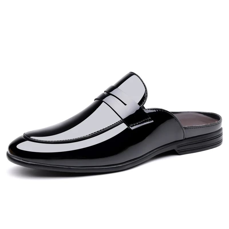High Quality New Designer Half Slippers Fashion Shoes for Man Men's Business Casual Shiny Leather Shoes Pointed Toe Formal Shoes