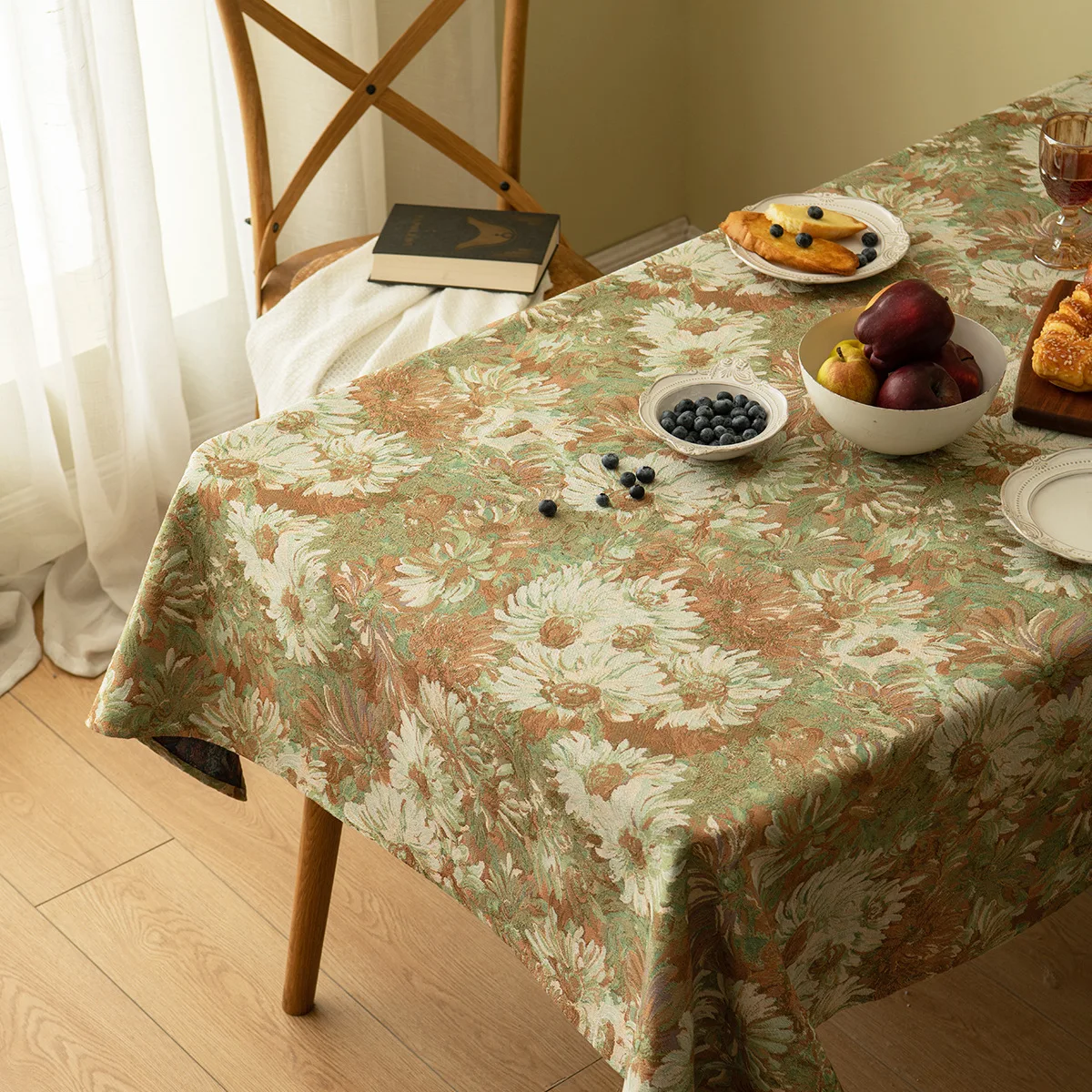 Retro Tablecloth Rectangular Light Luxury Dining Table Cloth High-end Oil Painting Decorative  Mat Coffee Cover