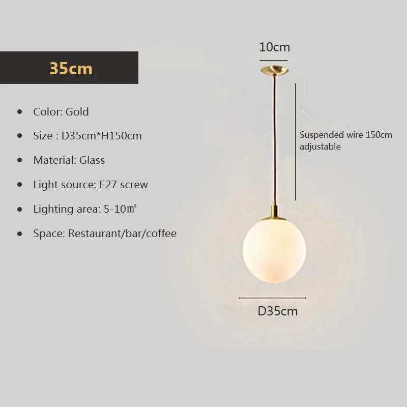 Modern  Glass Ball Pendant Lights White Globe Hanging Lamps Bar Restaurant Deco Luminaire Bedroom Light LED Pendant Lamp