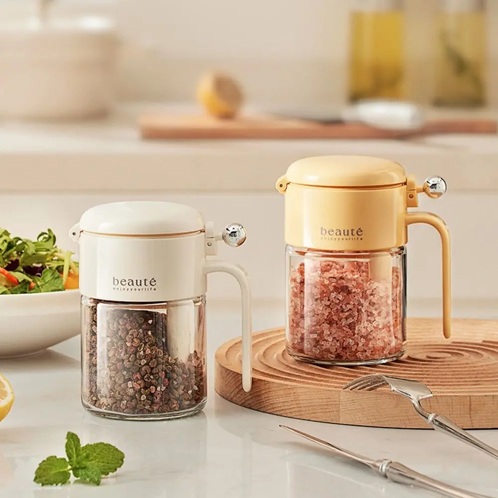 

400ml Glass Seasoning Jar Push Type Large Capacity Sealed Seasoning Jar Moisture-proof Dustproof Sugar and Salt Container