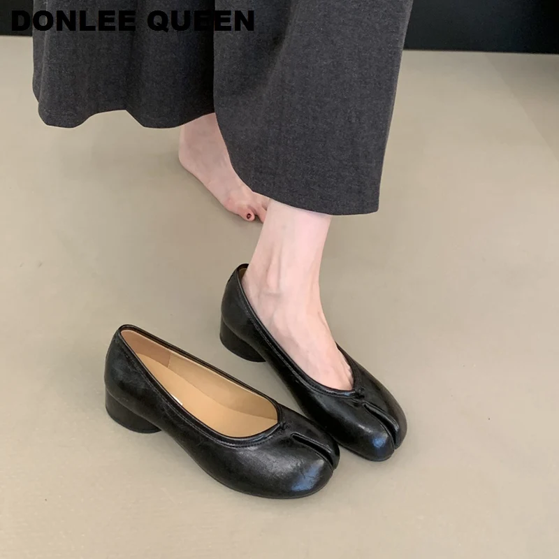 2026 Fashion Split Toe Flats Shoes Women Slip On Casual Loafers Chunky Heel British Oxford Shoes Soft Moccasins Zapatos De Mujer
