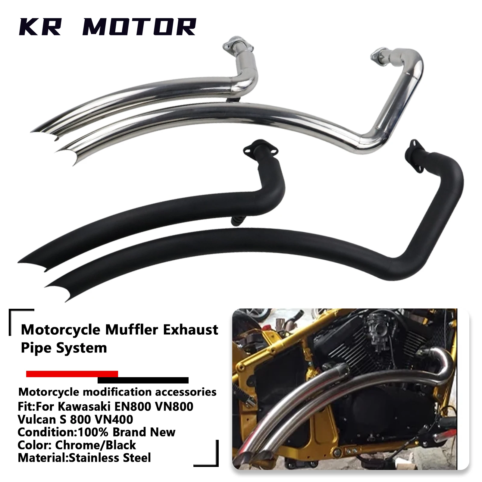 

Motorcycle Exhaust Full System Fit For Kawasaki EN800 VN800 Vulcan S 800 VN400 VN Slash Cut Tube Dual Exhaust Muffler Drag Pipe