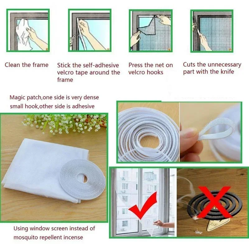 Screen Door Mosquito nets for window DIY Self-Adhesive Window Mesh Bug Net Curtain Mosquito Netting 150x200cm