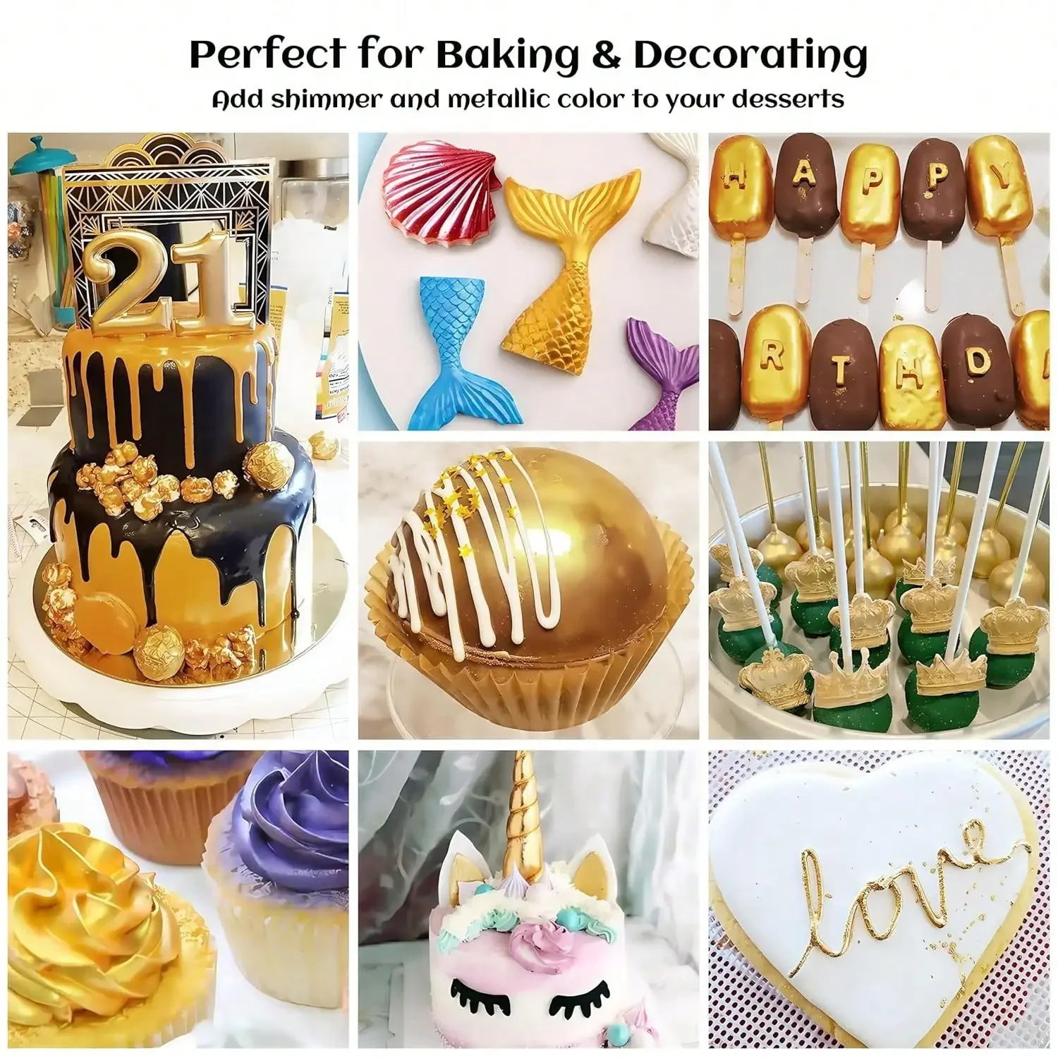 Kuchendekoration, schimmernder metallischer Kuchenstaub, Farbpulver zum Backen, Fondant, Schokolade, Süßigkeiten, Getränke, Kekse, Dekoration – Detail 1