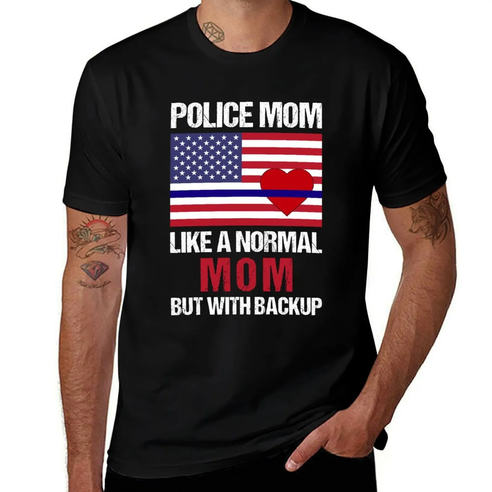 Police Mom Like A Normal Mom But With Backup T-Shirt Soft Stretch Short Sleeve Top T-Shirt