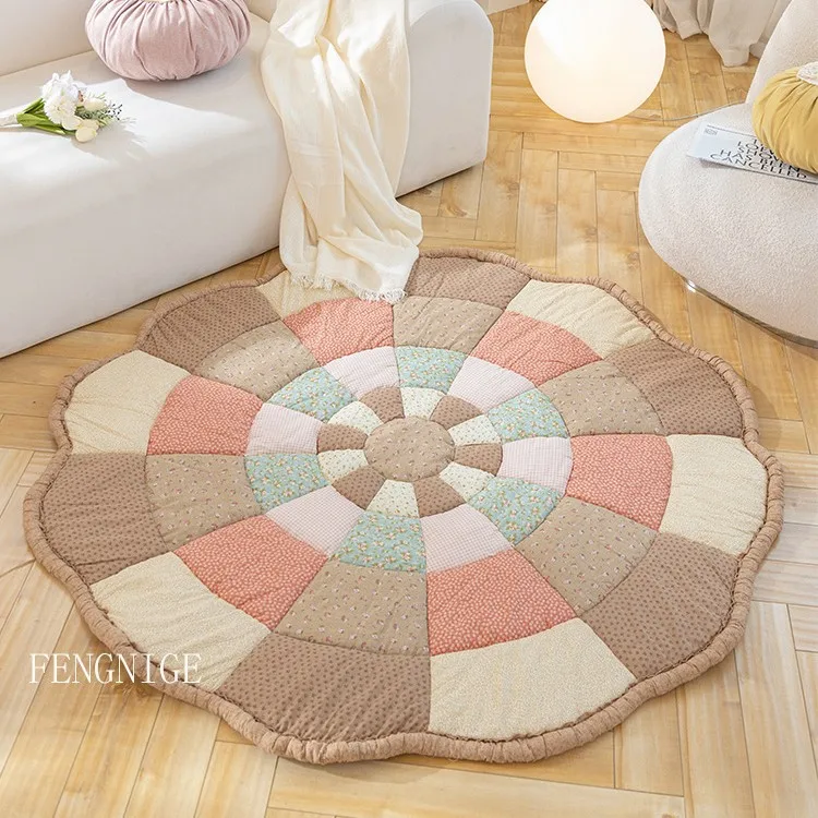 Baby Thick Crawling  Floor Mat Flower Shape Foldable Colorful Checkered Carpet Living Room Baby Home Children's Game Mat