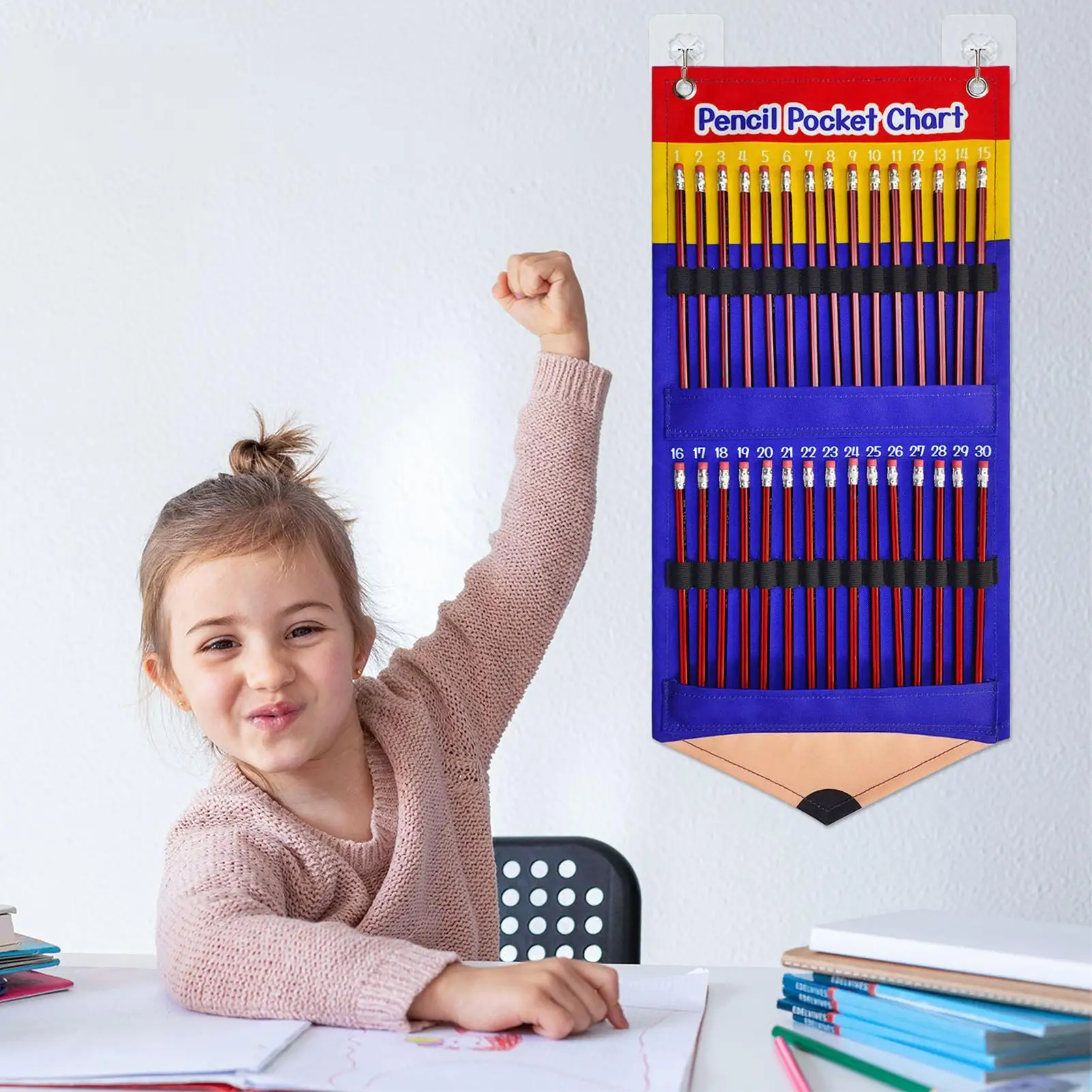 Pencil Parking 30-Slot Space Saving Elastic Strap Wall Mount Wall Pencil Holder Classroom Decor For Home Office Preschool School