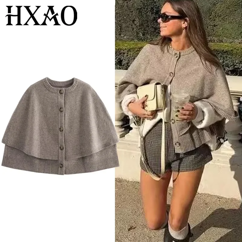 

HXAO женский кардиган верхняя одежда накидка укороченный вязаный кардиган женский осенний короткий свитер трикотажные изделия элегантная куртка на пуговицах трикотаж