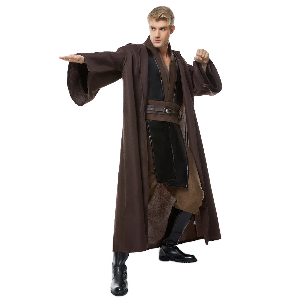 Película batalla espacial Halloween Jedi Anakin Skywalker disfraz Cosplay uniforme de cuero marrón capa traje de fiesta de Carnaval para hombres
