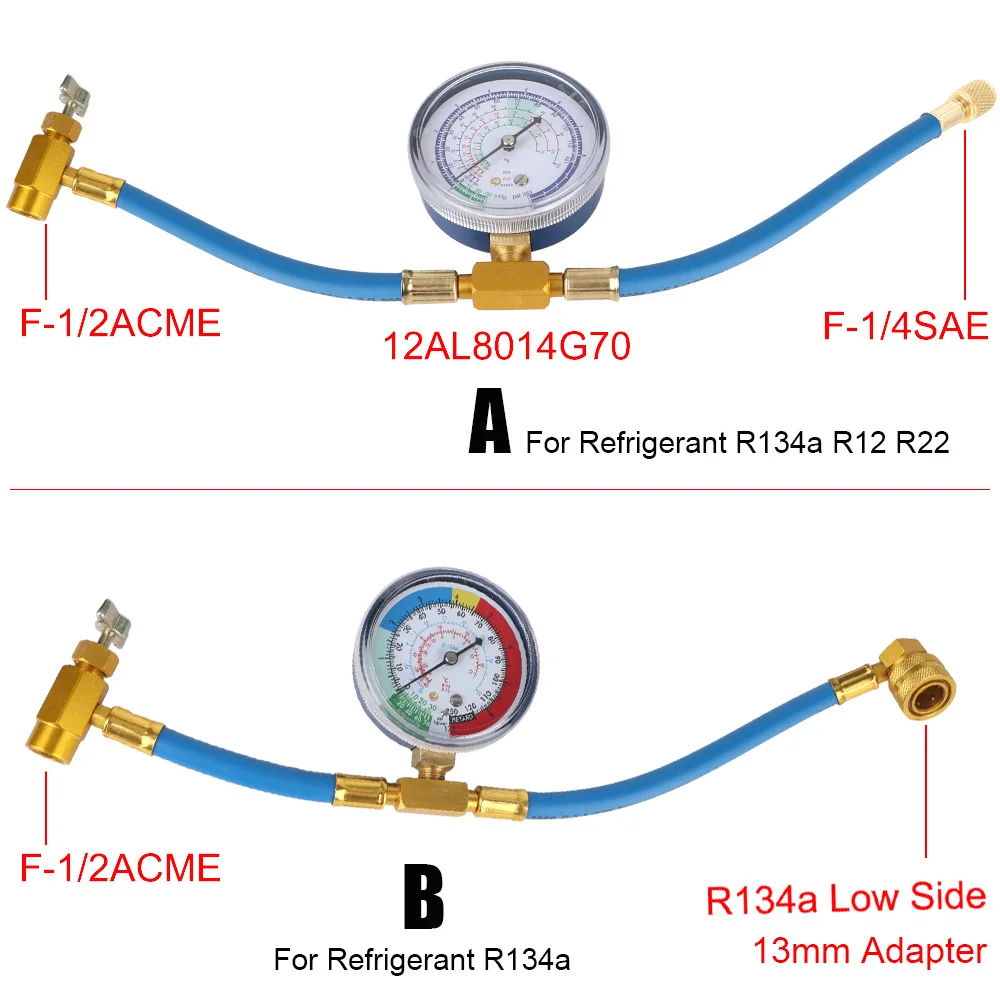 Carro Ar Condicionado Refrigerante Mangueira Carregador, R134a R12 R22, 3000PSI, Tubo de Manômetro, Freon AC Recombustível, 1/2ACME 1/4SAE Adaptador