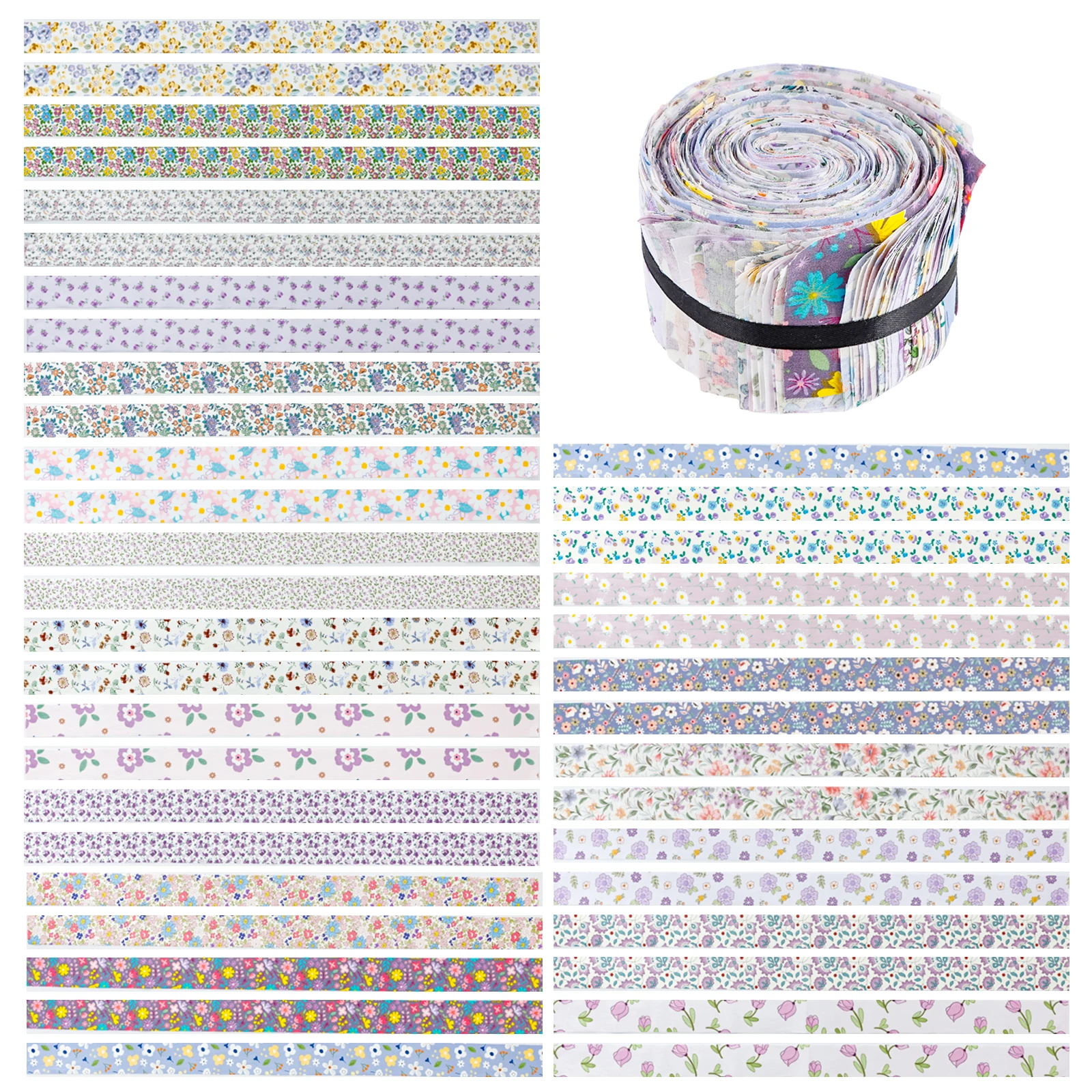 

40Pcs Jelly Roll 6.5x100cm Cotton Fabric Printed Flowers Jelly Rolls for Quilting Assortment Tildas Quilting Patchwork Crafts