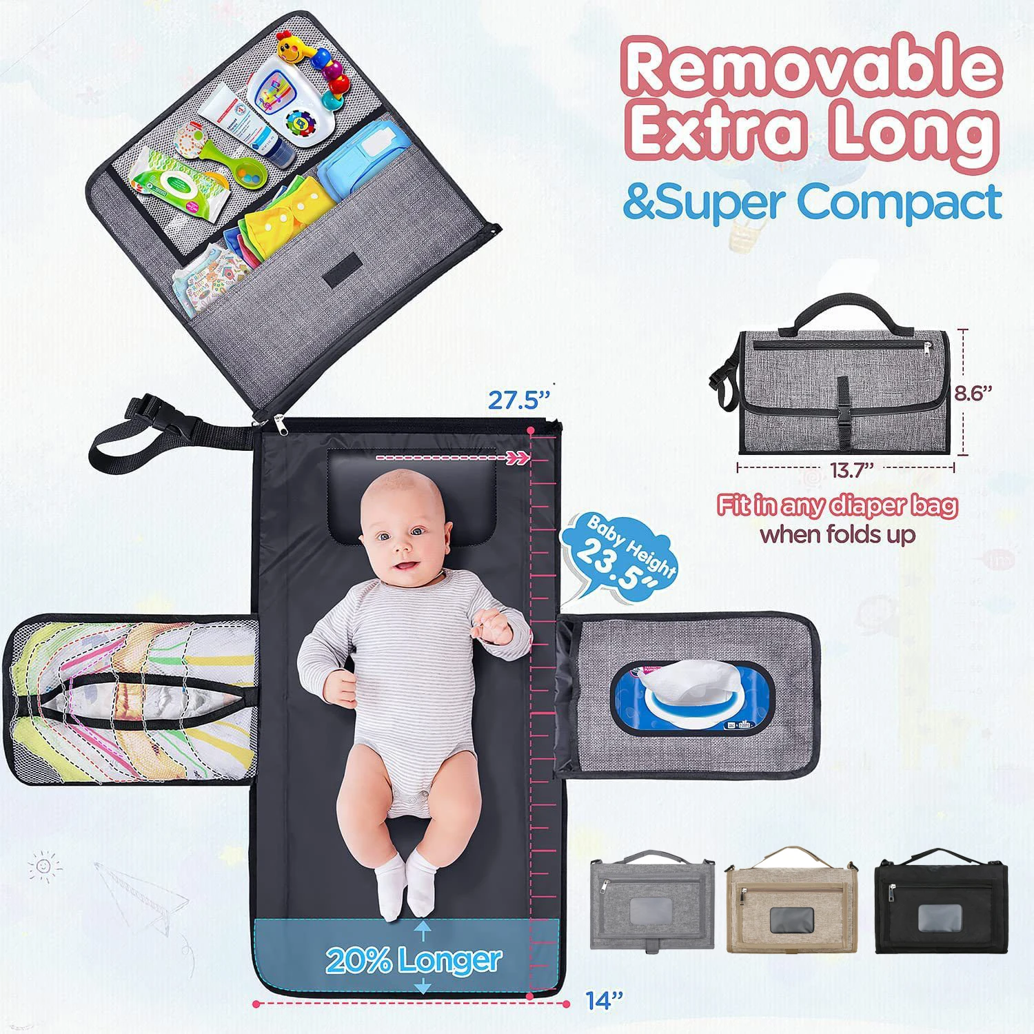 Bantalan Pengganti Popok Portabel Bantalan Pengganti Bayi Baru Lahir Balita dengan Saku Tisu Kit Pengganti Popok Perjalanan Tahan Air Tas Ibu Mini