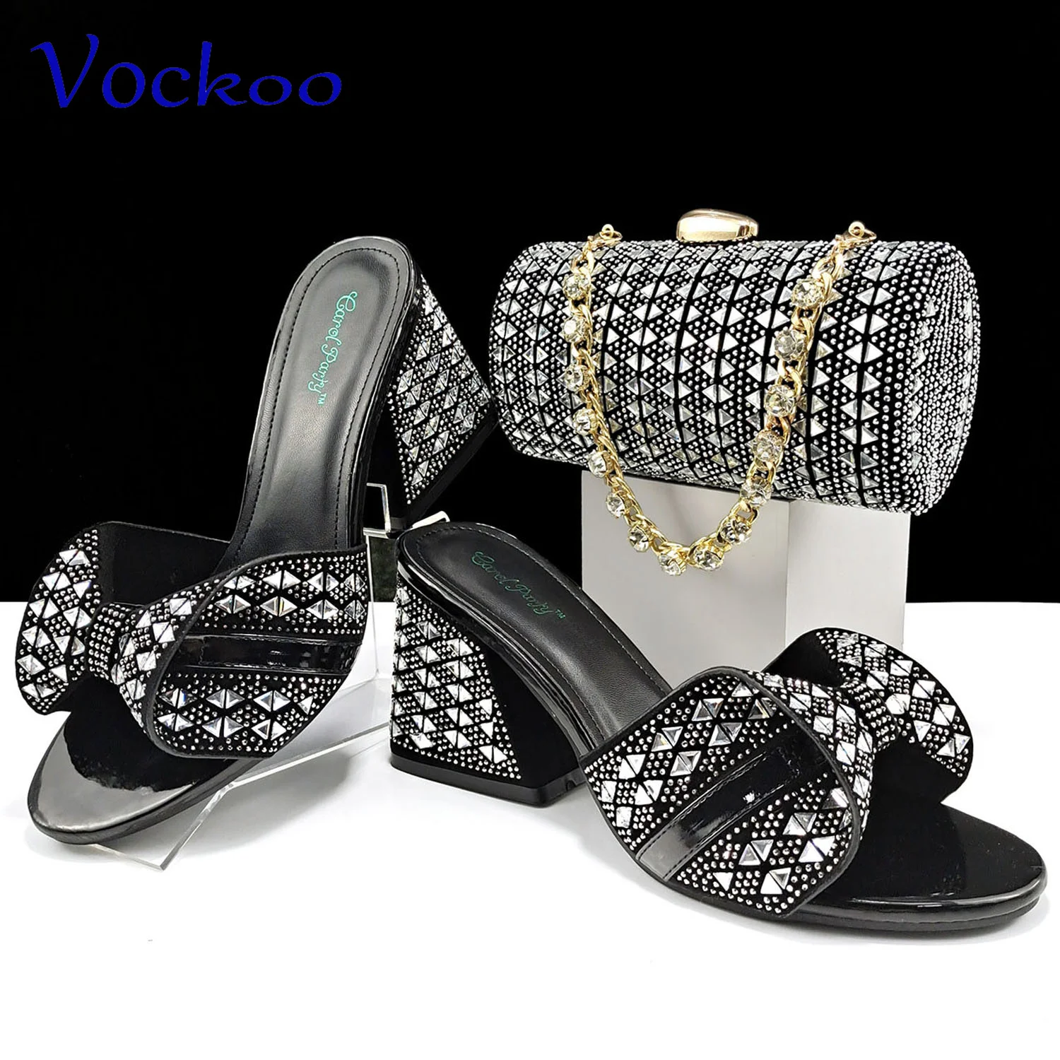 Magenta Summer New Design Italian Shoes and Bag Set Decorate with Crystal Comfortable Heels Slipper for Garden Party