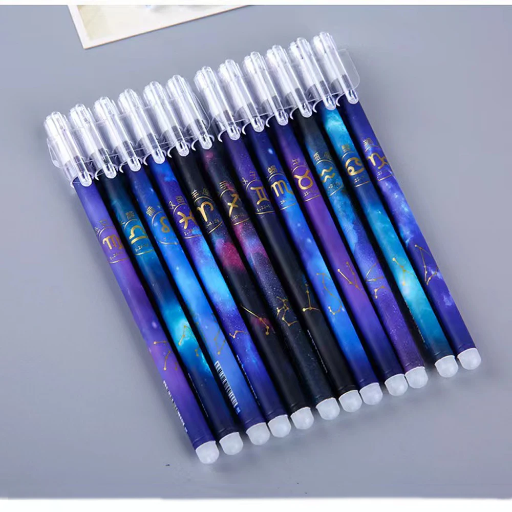 Constelação Erasable Caneta Gel, Kawaii Azul Preto Tinta Escrita Canetas, Punho Lavável, Escritório Da Escola Papelaria, 0,5mm, 6Pcs por Conjunto