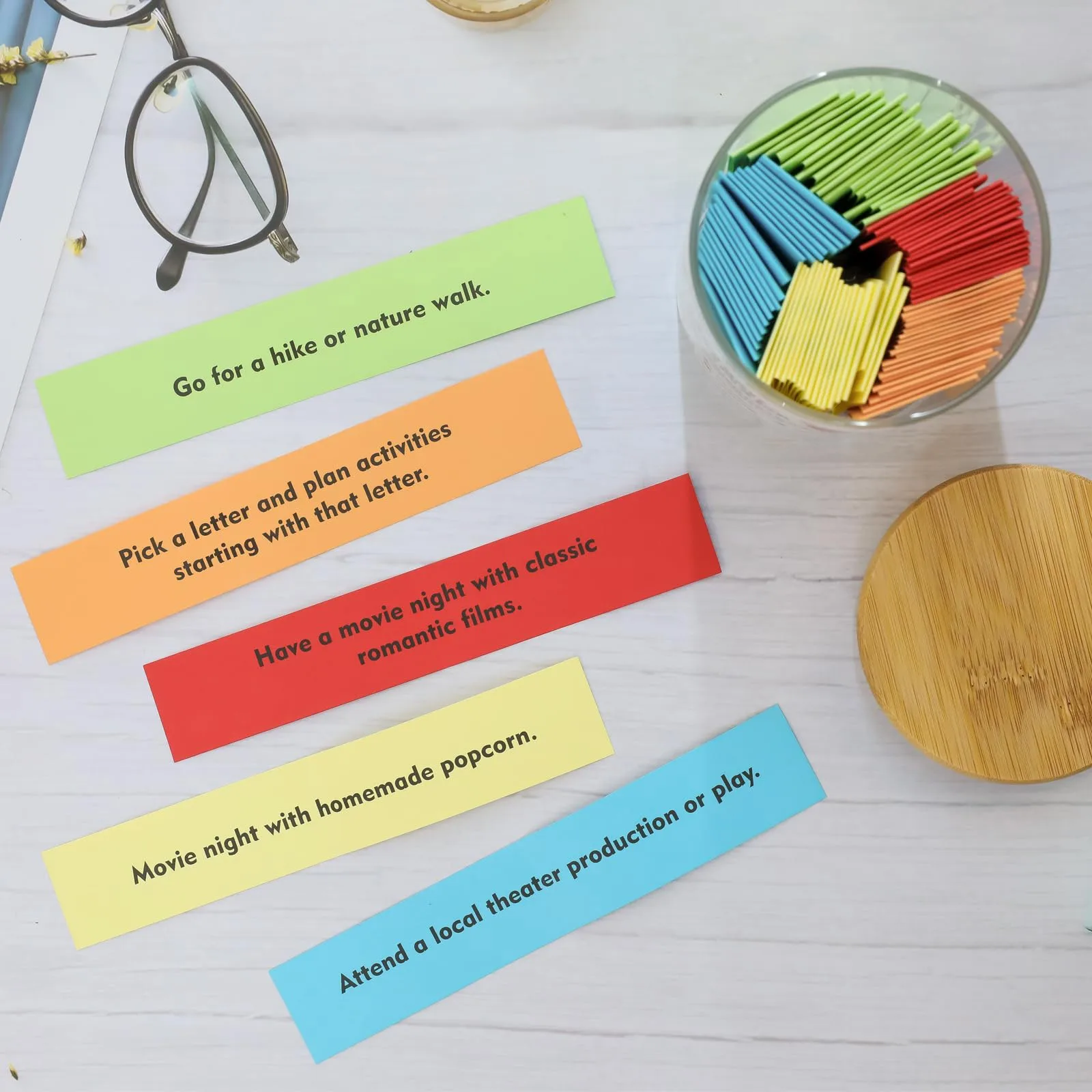 100 Date Ideas In A Jar Color Coded Date Ideas Budget-friendly Date Jar Anniversary Gifts Valentine\'s Day gift for couples