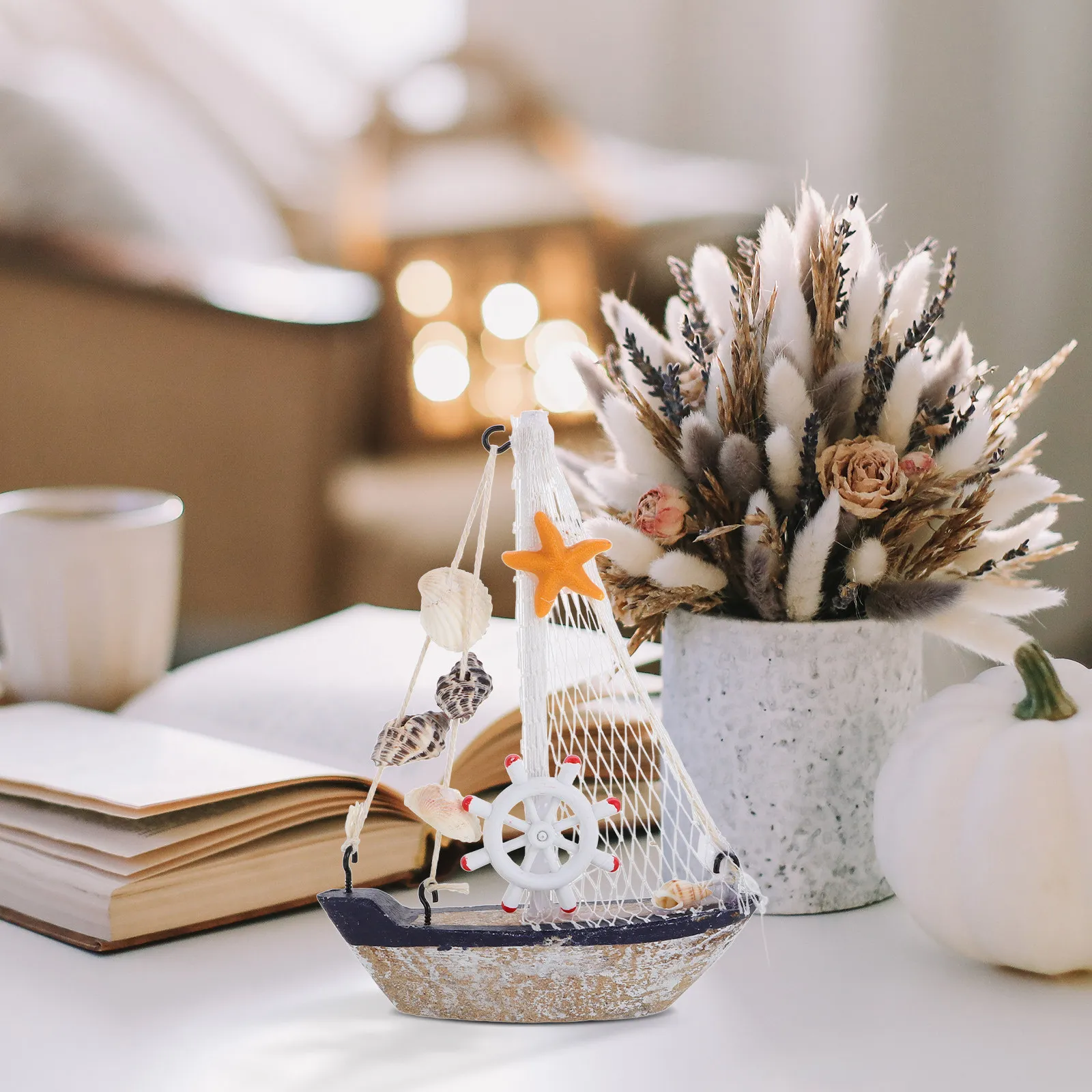 

Mini Sailboat Coastal Nautical Home Decor Tabletop Ornament Bathroom Office Vintage Mediterranean Yacht Rustic Sailing Boat