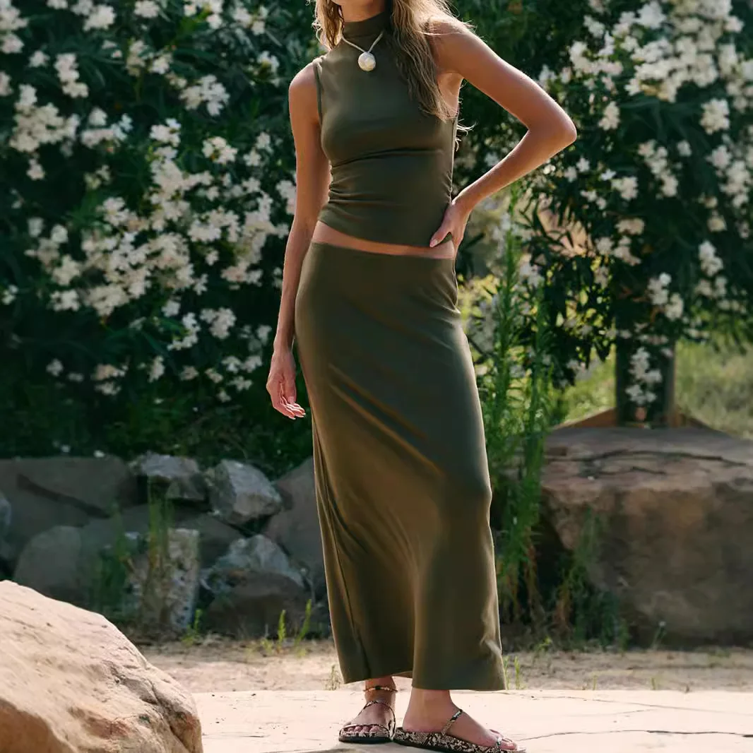 

Модная женская одежда, топ без рукавов, юбка на бедрах, детский костюм, женская одежда, летний сладкий и пряный стиль, комплект из двух предметов