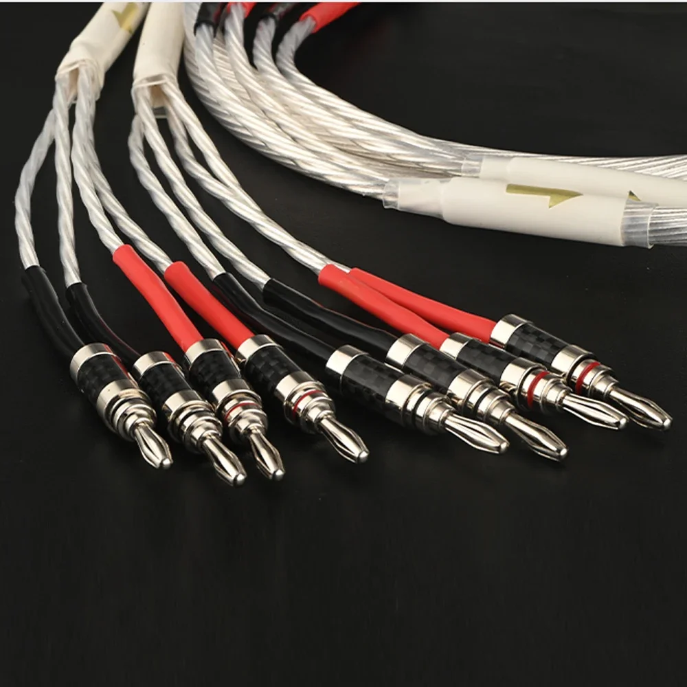 Kabel głośnik Audio HiFi Hi-end 5N OCC posrebrzany wtyczka bananowa 2 do 2 lub 4 Biwire kabel głośnikowy