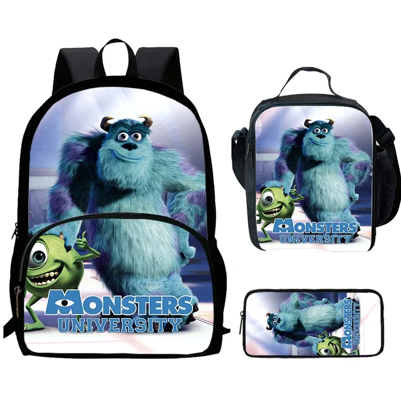 Cartoon Monsters Inc Child Backpack with Front Pocket,Lunch Bags,Pencil Bags for Aged 5-10 ,Cartoon School Bags for Boys Girls