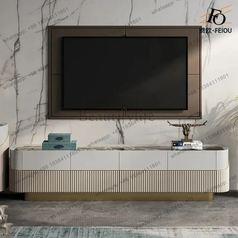 

Light luxury TV cabinet natural marble living room senior designer paint coffee table combination