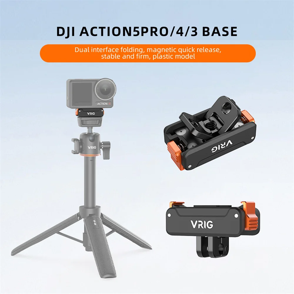 قاعدة محول مغناطيسية سريعة الإصدار من VRIG لـ DJI Action 3/4/5Pro تركيب مستقر قابلة للطي سريعة الإصدار مع حامل مخلبين مع 1/4