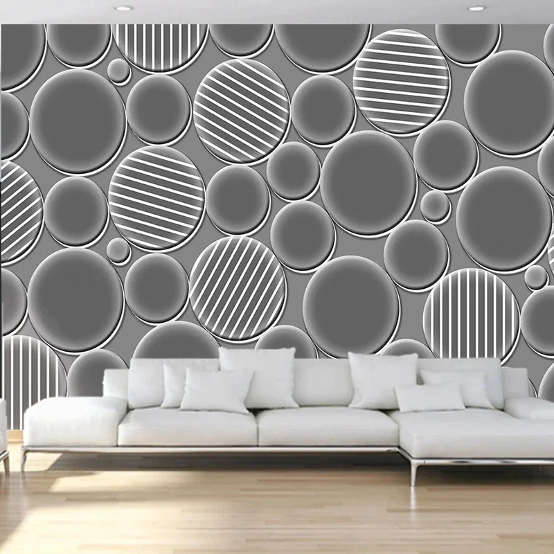 

Custom Photo 3D Gray Circle Round Murals Non-woven Embossed Wallpaper for Bedroom Living Room TV Sofa Background Wall Painting