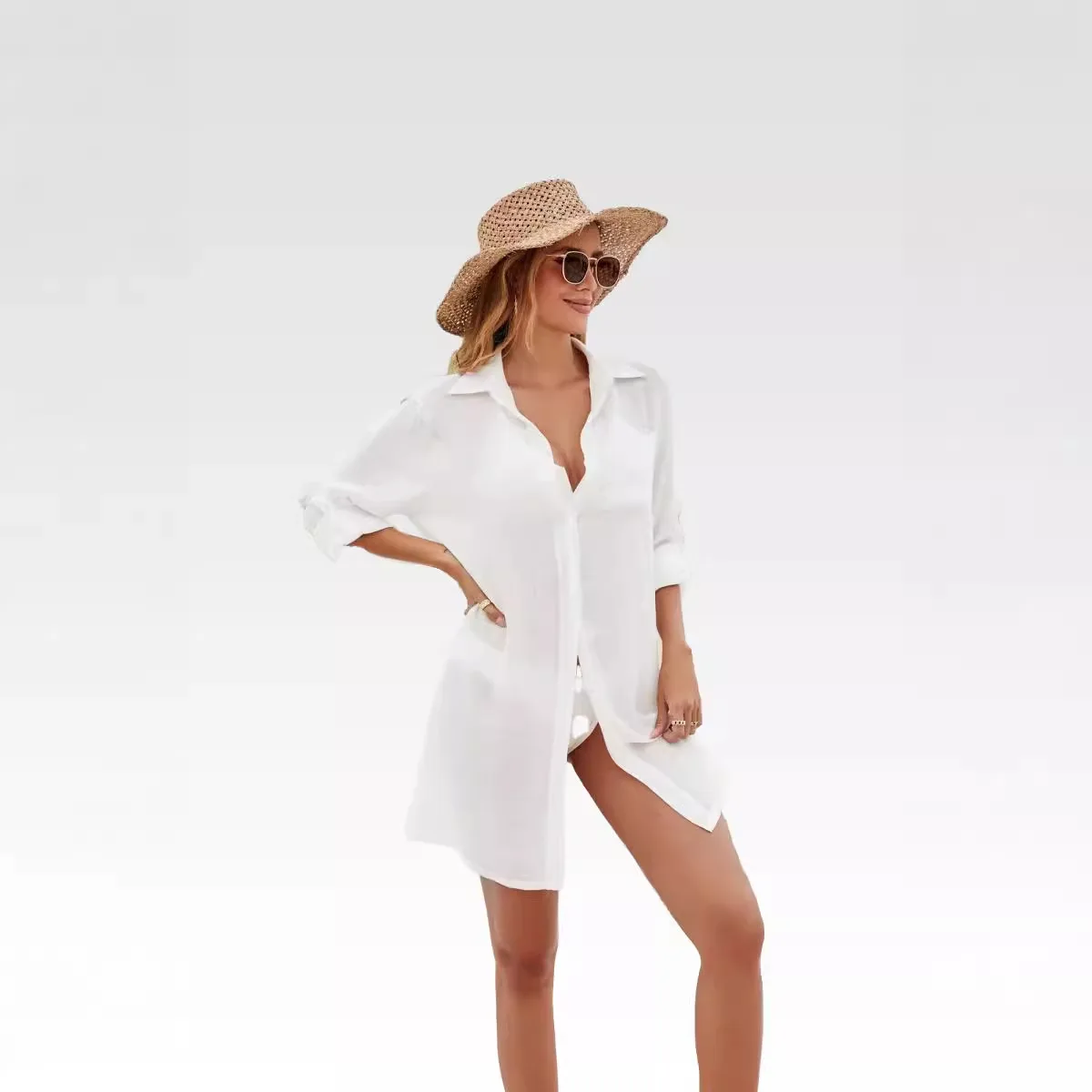 

European and American Fashion Sunscreen Shirt Beach Blouse Swimsuit with Bikini