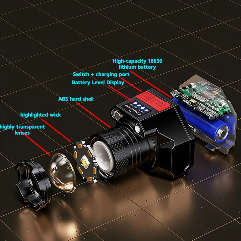 كشافات ليزر بيضاء TYPE-C المصابيح الأمامية القابلة لإعادة الشحن ليلة العمل ضوء الطوارئ في الهواء الطلق التخييم مصباح يدوي الصيد رئيس مصباح