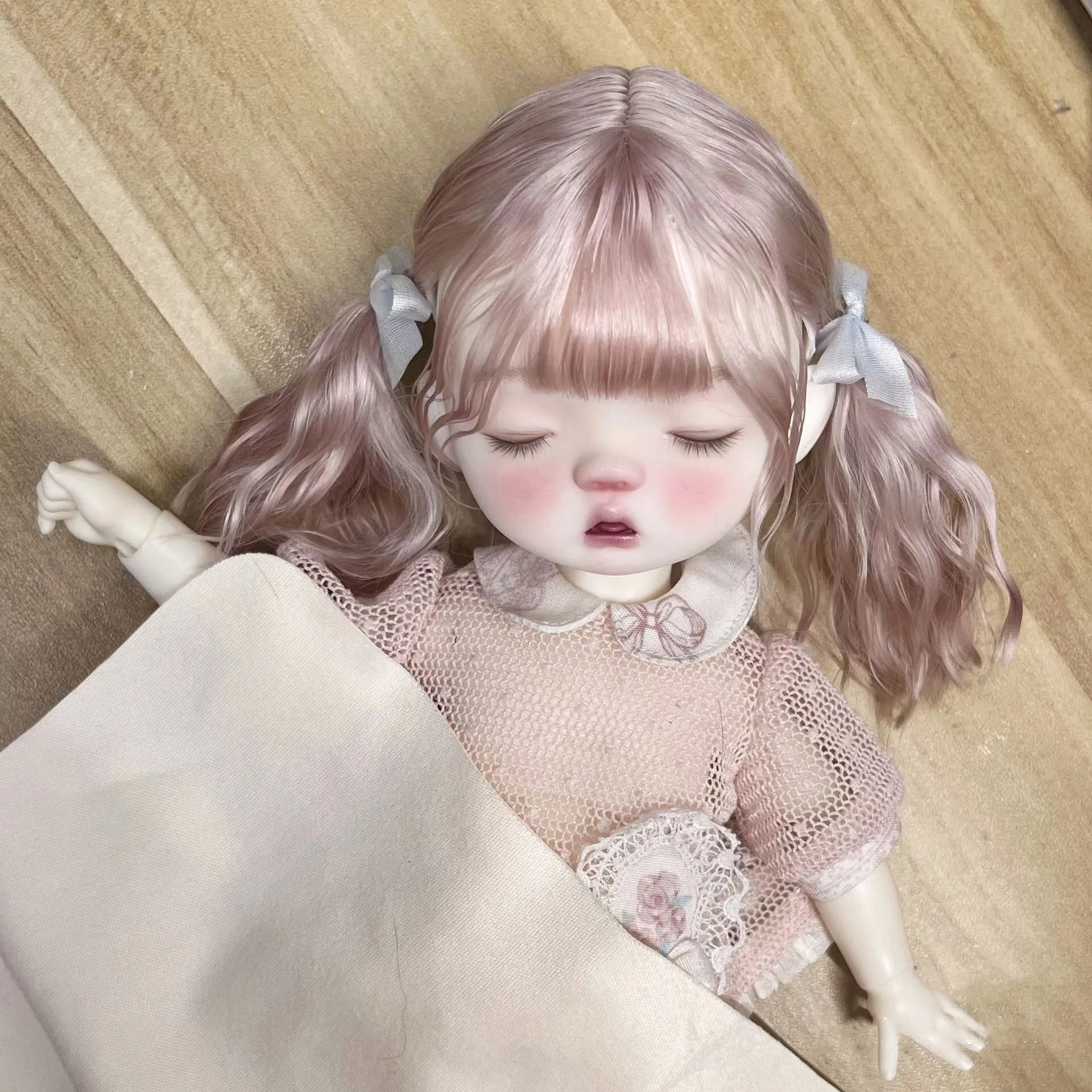 Cream Gold Doll Hair Double Ponytail Curly，Hair For Doll 1/6 1/4 1/3 BJD Wig Free Shipping