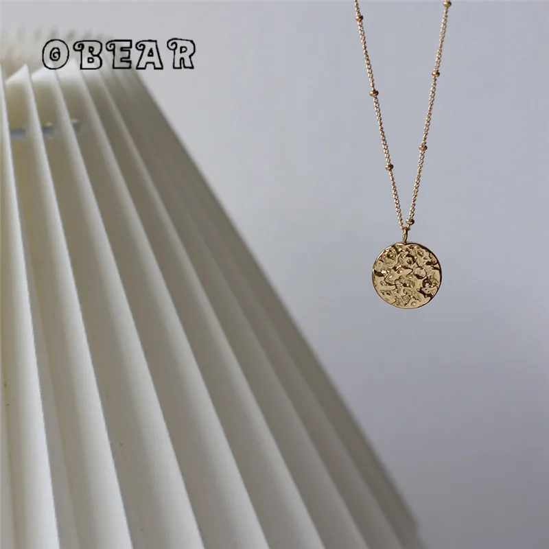 Image of Runde Zinn Folie Casting Unregelmäßigkeiten Anhänger Edelstahl Halskette Metall Textur Mode Schmuck Frauen