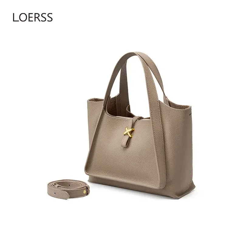 LOERSS Tote bag Large Capacity Women\'s Fashion Handbag Genuine Leather Premium Light Luxury Crossbody Bag Commute Shopping Purse