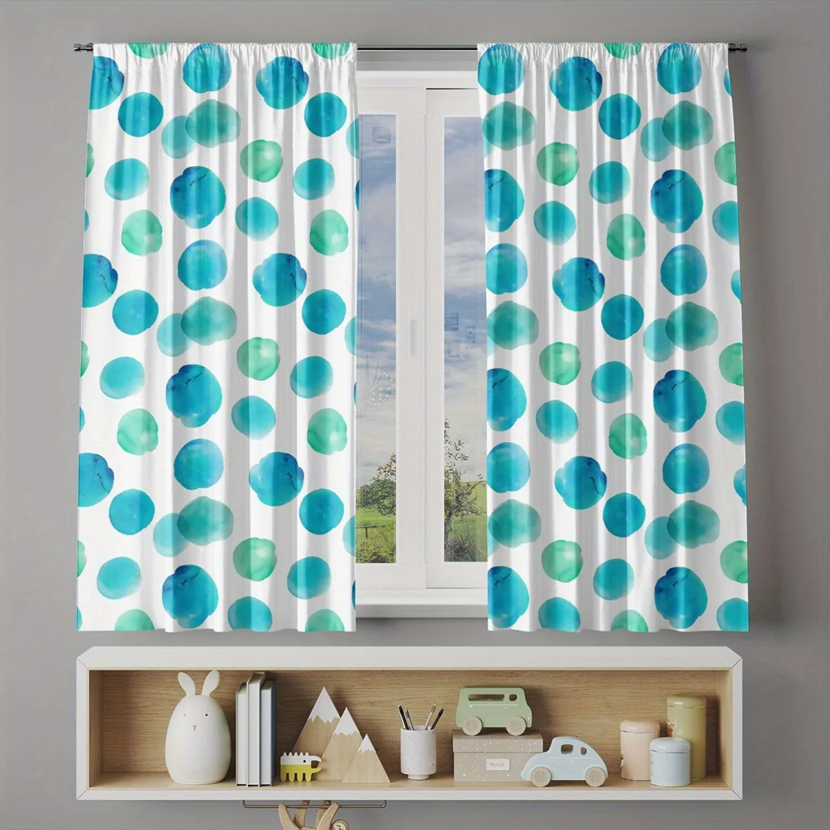 Watercolor Blue Spot Curtain Panels Polyester Drapes Abstract Design Sheer Light Filtering Window Curtains for Living Room Bedro