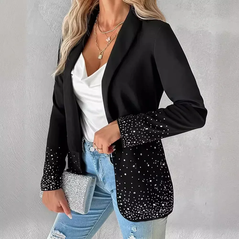 New Women\'s Clothing Rhinestone Waist-Tight Suit Jacket Long Sleeve Autumn Blazer Jacket Fashion Casual Office