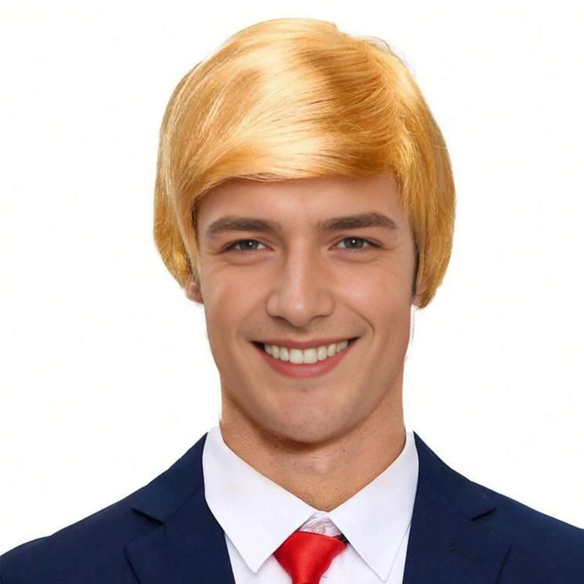 Bright Gold Short Men's Wig Side Part Fluffy Layers Natural Wave Smooth Glossy for Cosplay Fashion Synthetic Wig