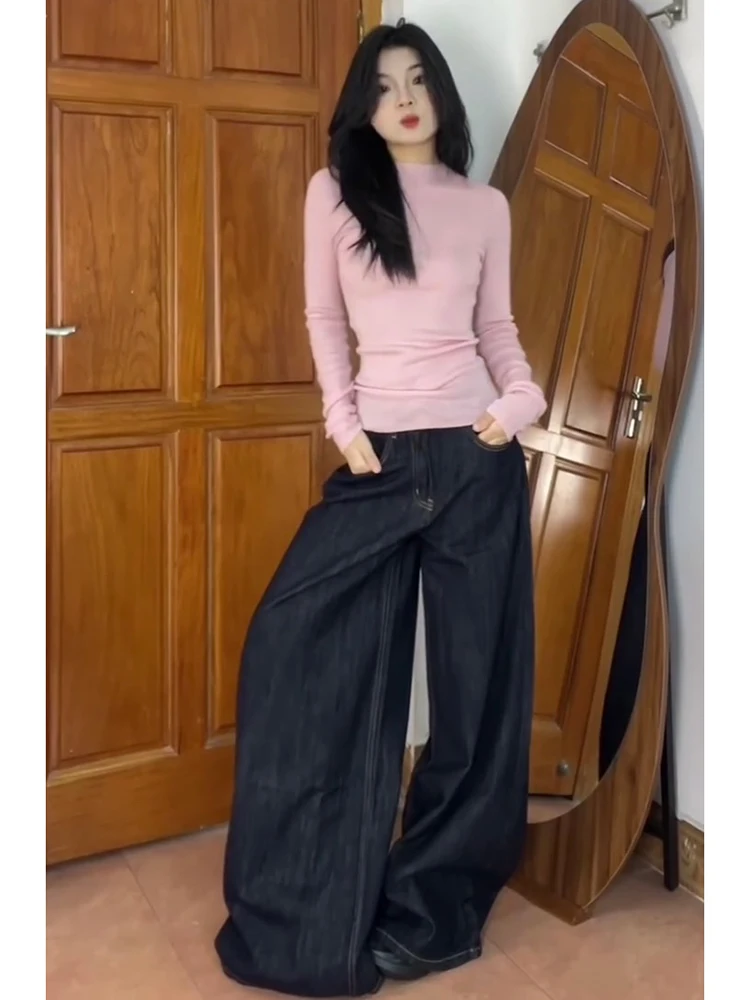 

Джинсы женские Deep Blue Fce, с подкладкой, широкие, с высокой талией, свободные, скрывающие фигуру, в пол, для осени и зимы