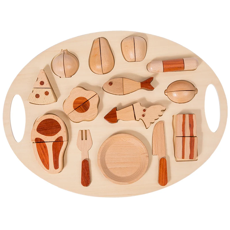 Wooden Tableware Set Toy Pretend Play House Simulation Cooking Cake Children's Kitchen Dessert Baking Fork