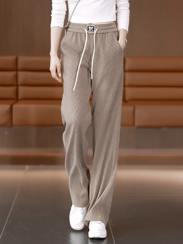 

Oatmeal Wide Leg Pants Women's High Waist Elastic Loose Slimming Drapey Casual Straight Leg Trousers Spring Autumn New Style