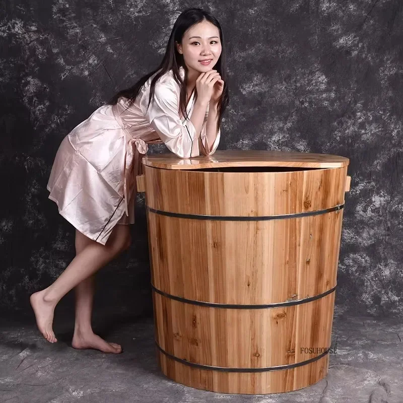 Multifunctional Wooden Bathtubs for Adults Full Body Bath Simple Household Bathtub Chinese Solid Wood Bathtub for Bathroom B