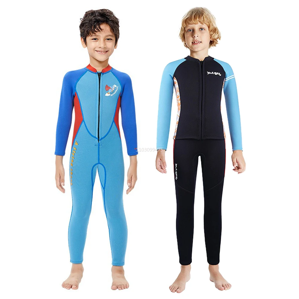 

Kids 2.5MM Wetsuit Neoprene Front Zipper Scuba Diving Suit Long Sleeves Boys High Elasticity Surfing Rafting Sailing Diving Suit