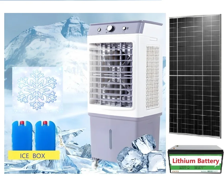 Aria condizionata Acqua solare Condizionatore d'aria Ventilatore 40L Condizionatore d'aria Finestra Ventilatore CA con batteria solare LifePo4