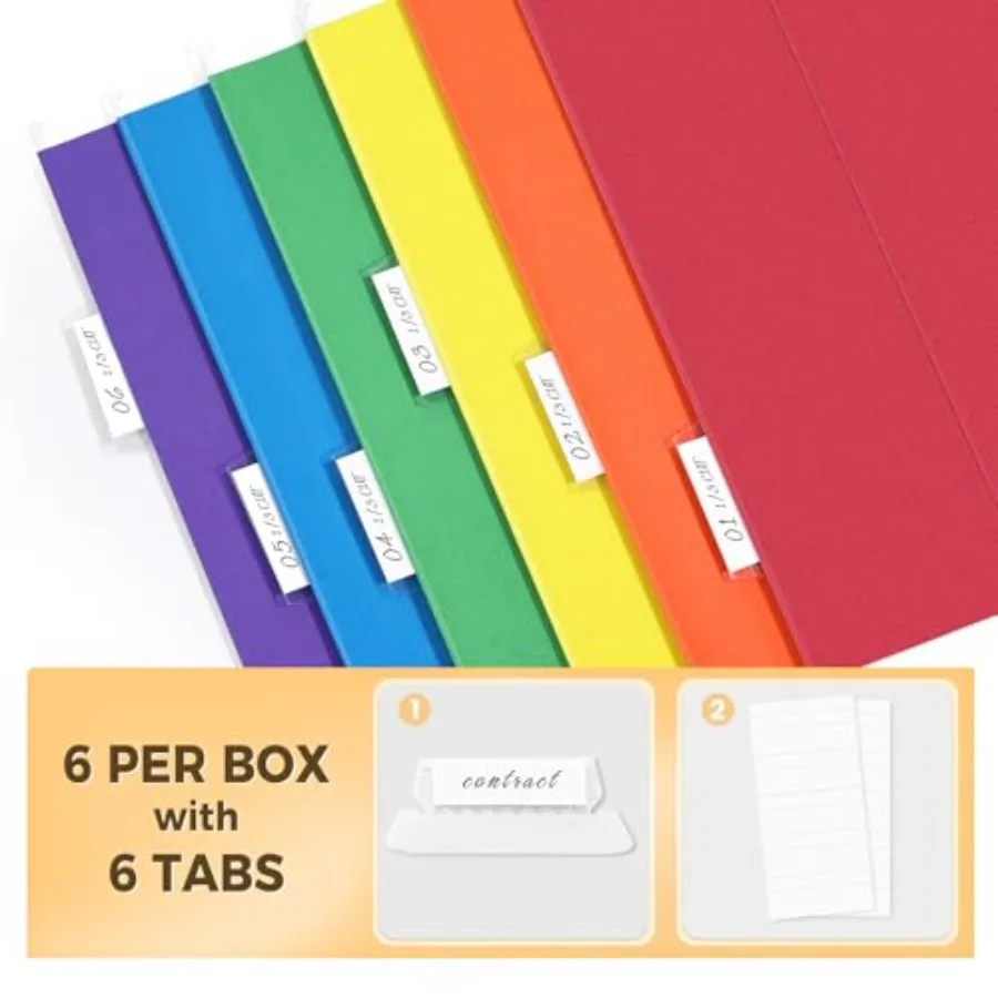 SUNEE Map Gantung 6 Buah Ukuran Letter dengan Tab 1/5-Cut Ideal untuk Organisasi Rumah dan Kantor