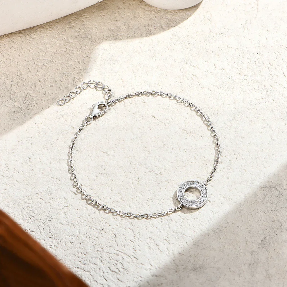 FCGJHW Hollow Circle Moissanite Bracelets for Women S925 Sterling Silver Charm Chain Adjustable Engagement Party Jewelry 2026